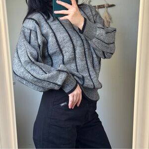 Vintage Grey & Black Vertical Stripe Wool Blend Turtleneck